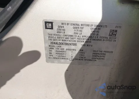 2013 Chevrolet Equinox 1Lt z USA, uszkodzony, nr VIN 2GNALDEK7D6247095